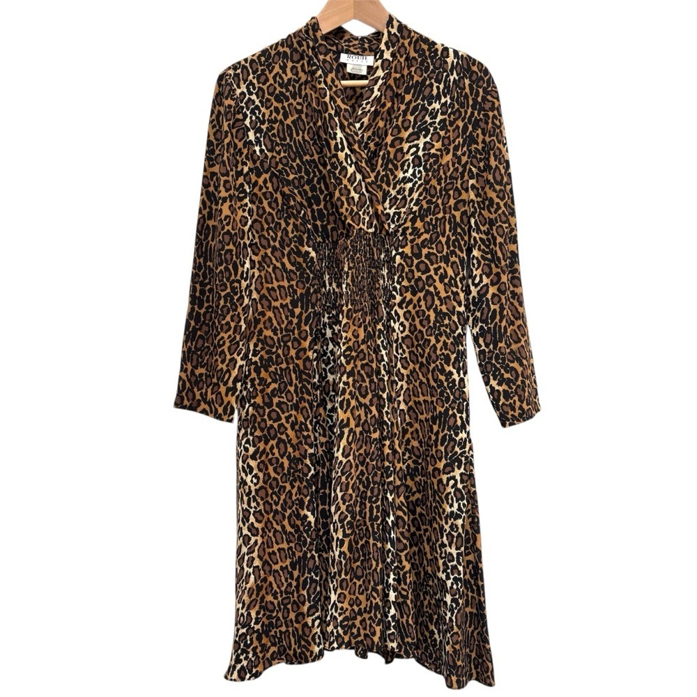 Rouie Vintage Leopard Print Silk A-Line Midi Dress Flowy Mobwife Medium